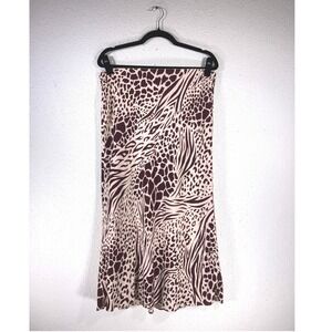 Ann Taylor Womens Animal Print Midi Skirt Burgundy Zebra Leopard Viscose L FA21